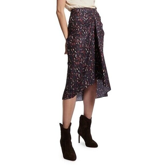 ba&sh Phoebe Midi Skirt Size Large 8 Multicolored Print Satin Career - Picture 1 of 16